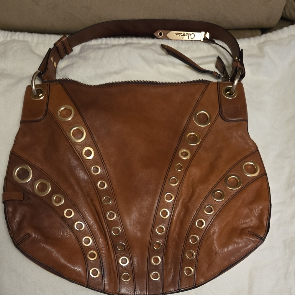 Cole Haan Brown Leather Shoulder Bag with Gold Accents